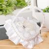 Wedding Ring Basket Flower Decor Rhinestone Solid Color Heart Shape Mesh Hold Ring Lace Fabric Bow-knot Ring Holder