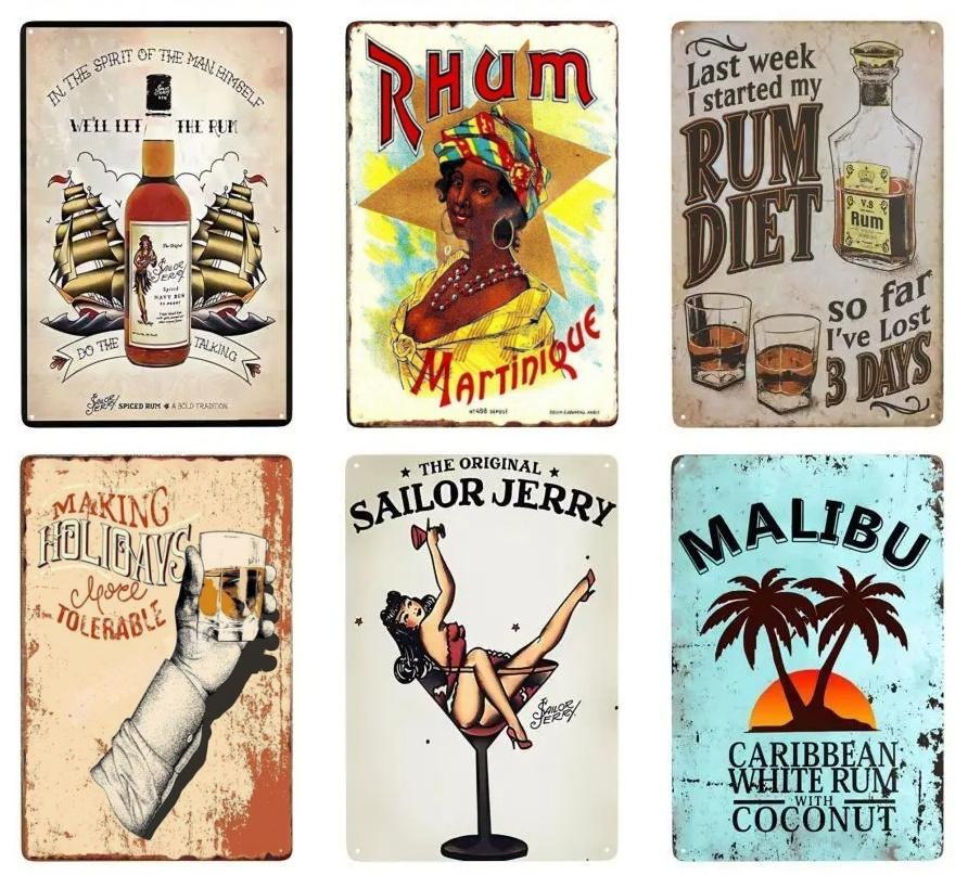 Cold Beer Rhum Vintage Metal Sign Tin Decor Plaque Decor Pub Cafe Brewery Wine Rum Wall Art Posters Metal Signs Decorative Plate