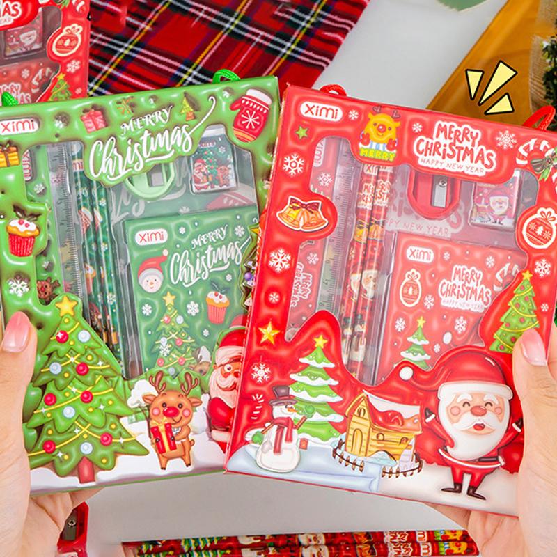 6 шт./компл. рождественские подарки для детей канцелярский набор праздничный подарок карандаш ластик блокнот рождественская школьная сумка для подарков карнавальные принадлежности