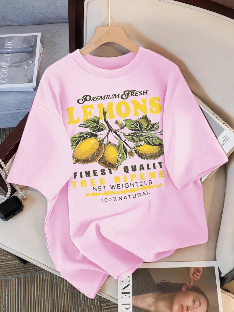 Lemons Fruits Premium Fresh Printing T Shirt Woman Sportswear O-Neck Casual T Shirts All-Match Short Sleeve Women Clothing