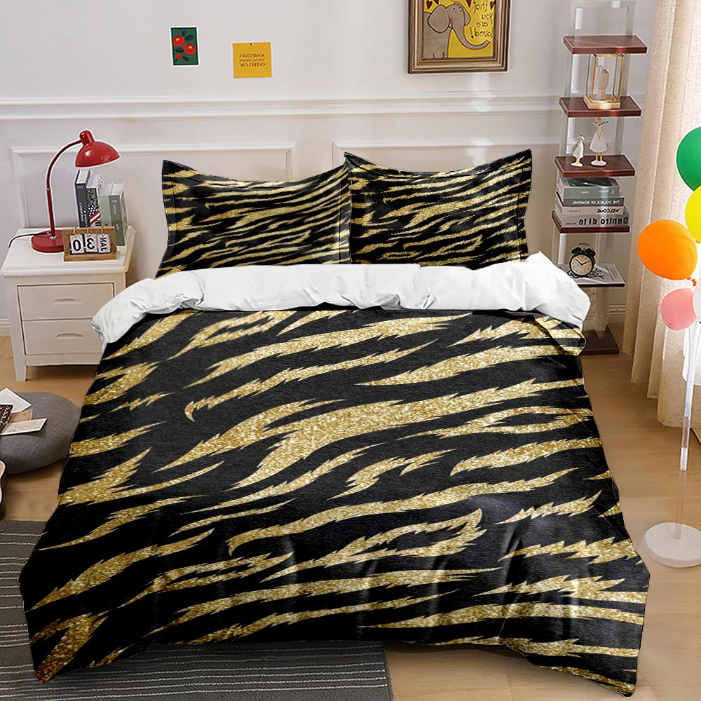 Gold Glitter Zebra Stripe Bedding Set Bedding set (1 duvet cover, 2 pillowcases, duvet not included)