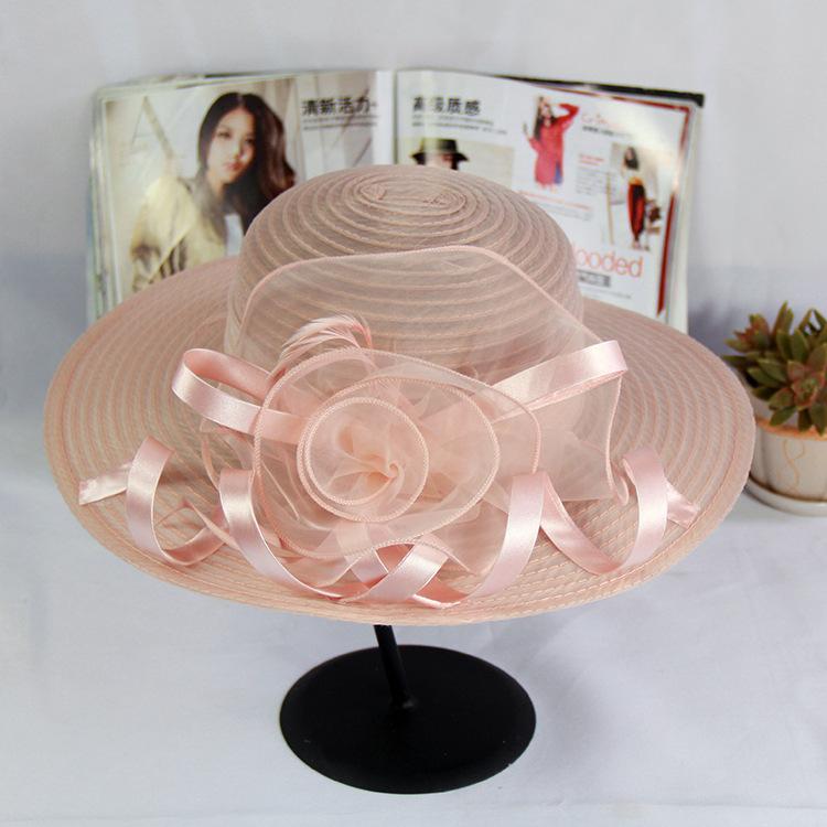 Spring and summer mesh sun hat Eugen yarn flower temperament wedding hat sun protection dome big eaves hat fashion hat women