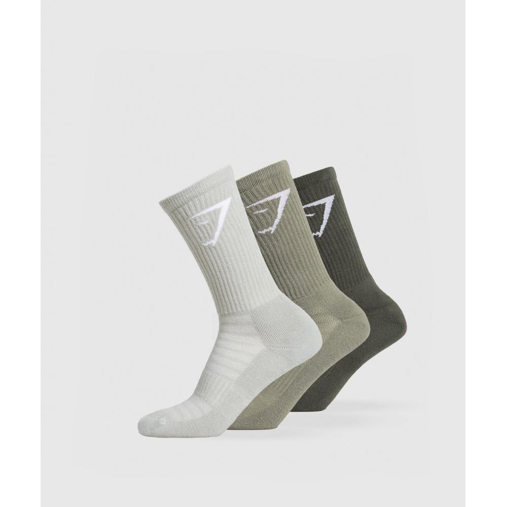 Gymshark Носки Crew 3pk Strength Green Utility Green Stone Grey I3a3p Ec3j