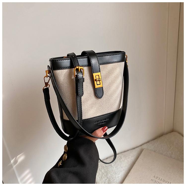 Ielgy Contrast Color Niche Messenger Bag Casual Portable Bucket Bag