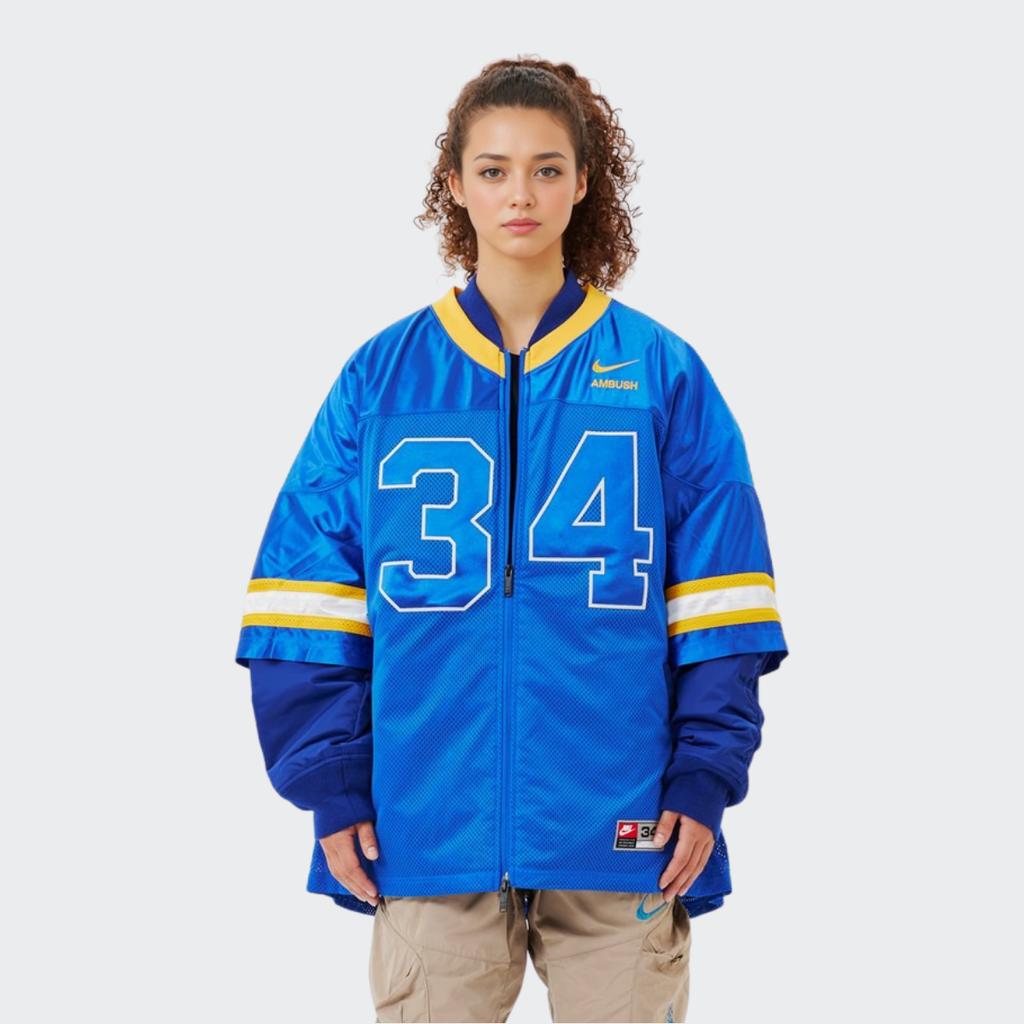 Nike Ambush Collaboration SS23 American Retro Loose Baseball Collar Layered Jacket Unisex Jacket Blue DX6917-455