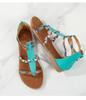 2025 New Summer Bohemian Ethnic Style Colorful Splicing Roman Women's Large Size Flat Sandals 41--43