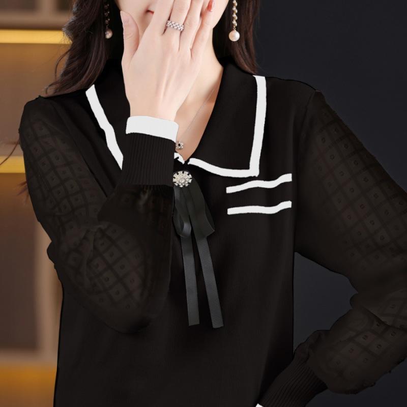 Spring and Autumn New Chiffon Knitted Sweater Loose Sweater Top Women