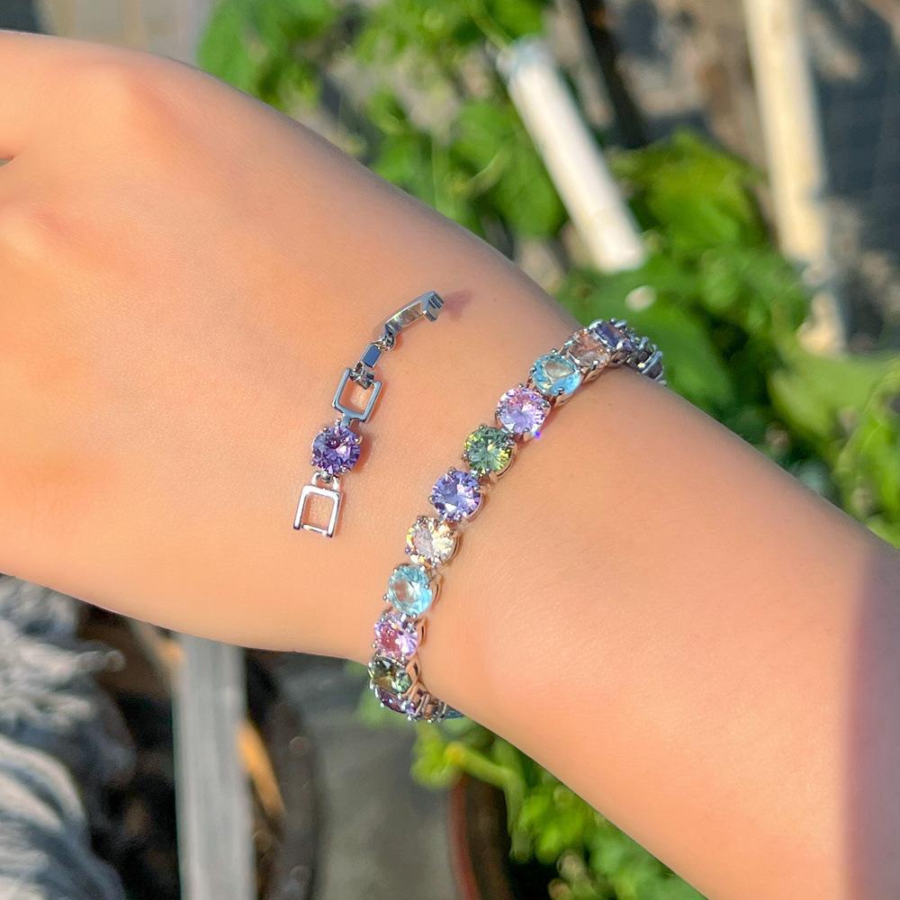 Трендовый кристальный браслет «Ледяной цветок» Женский подарок Радужные цирконы Ювелирные изделия Прямая поставка ювелирных изделий