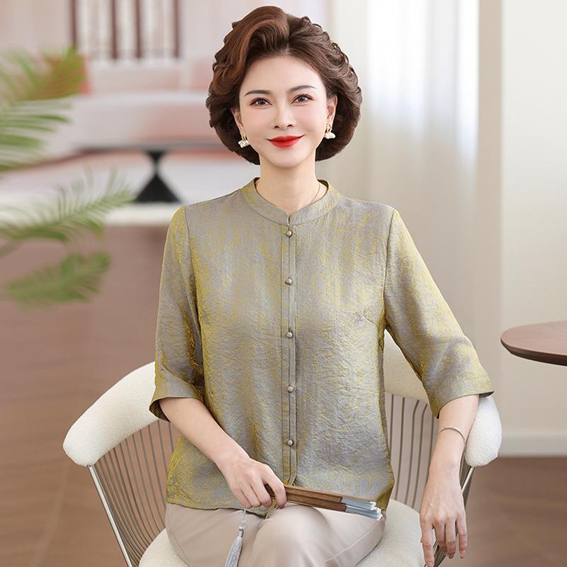 2026 Elderly Women's Chinese-Style Button Shirt - Stylish Spring/Summer Loose Top for Grandma