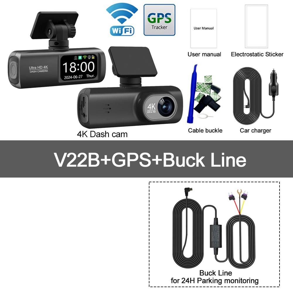 4K Ultra HD Dual Lens Auto Dash Recorder, Super Wide Angle Night Vision, Front Rear Recording with WiFi & Built-in GPS Module