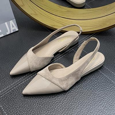 Модные сексуальные женские сандалии с острым носком на низком каблуке с ремешком на пятке летняя обувь женщина лакированная кожа пэчворк sandalias mujer большой размер 43