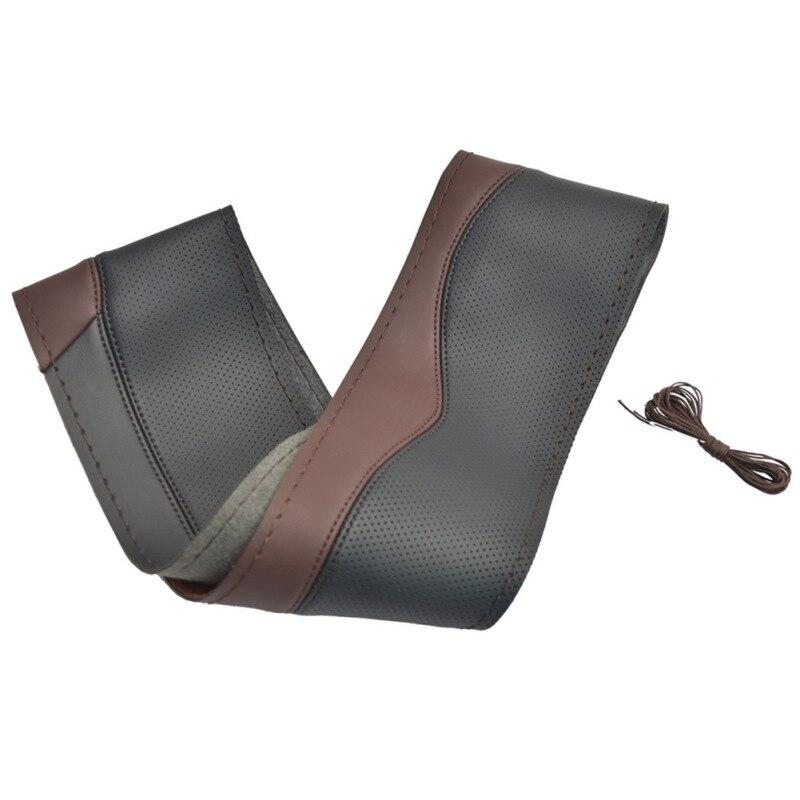 Универсальный чехол на руль 38 см, сшитый вручную, из суперволокна, кожаная ручка, автомобильные аксессуары для интерьера