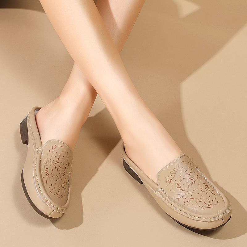 Women's Backless Sandals Summer Slip-on Flats Mule Shoes Closed Toe Slippers Lady Comfort Casual Travel Mule