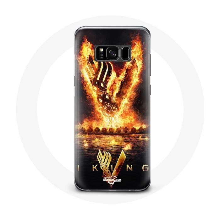 Coque pour Samsung Galaxy S8 Plus Vikings Série Saison 6 logo V Epée de Feu Fond Noir