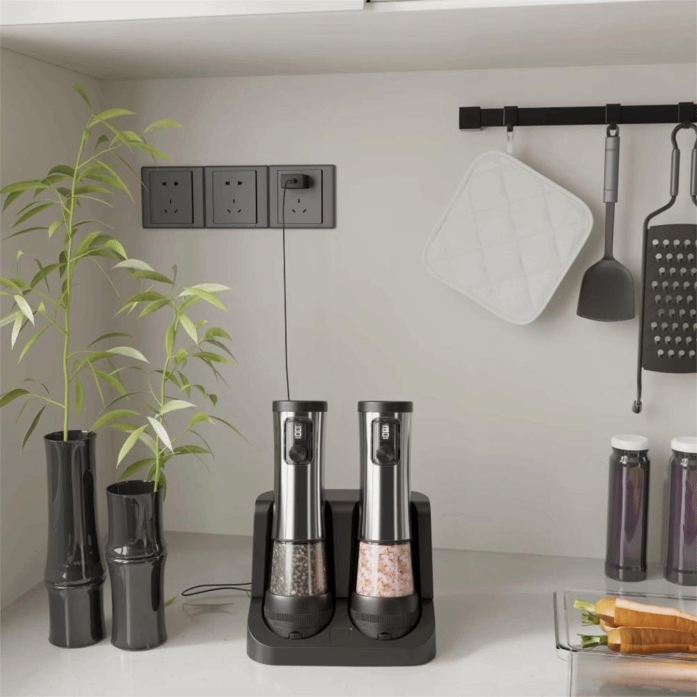 Светодиодный индикатор Электрическая мельница для перца и соли Набор Регулируемая степень помола Мельница для перца и соли Ресторан