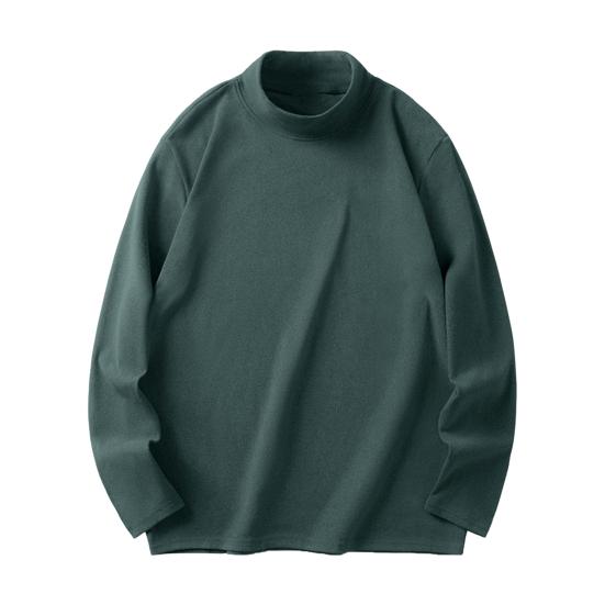 Men Bottoming T-shirt Half-high Collar German Velvet Solid Color Elastic Mid Length Pullover Layering Top for Winter And Fall