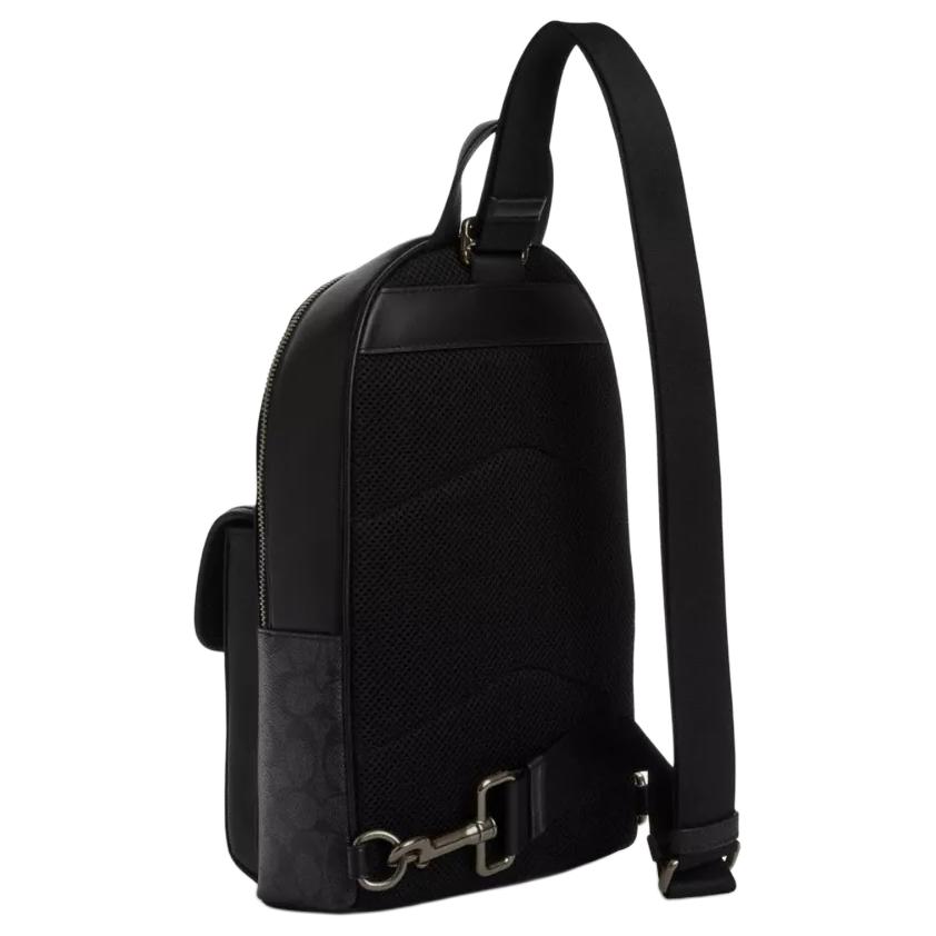 Coach Сумка через плечо Turnlock 21 с регулируемым плечевым ремнем, из покрытого канваса, искусственной и гладкой кожи, маленькая, мужская, черная CAJ92-QBMI5