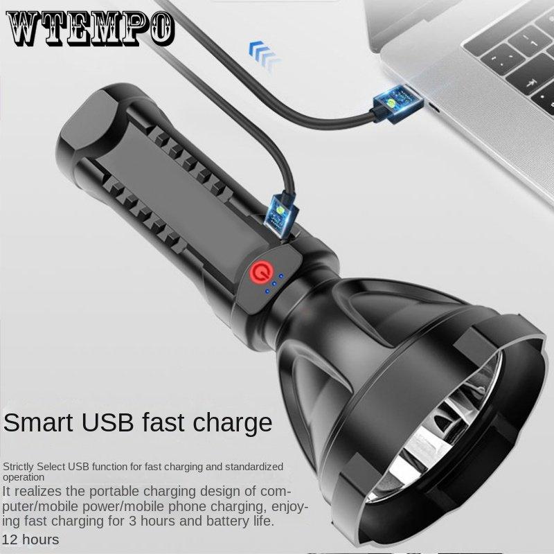 Plastic Strong Light Torch Power Display Usb Rechargeable Outdoor Led Long Range Super Bright Portable Searchlight