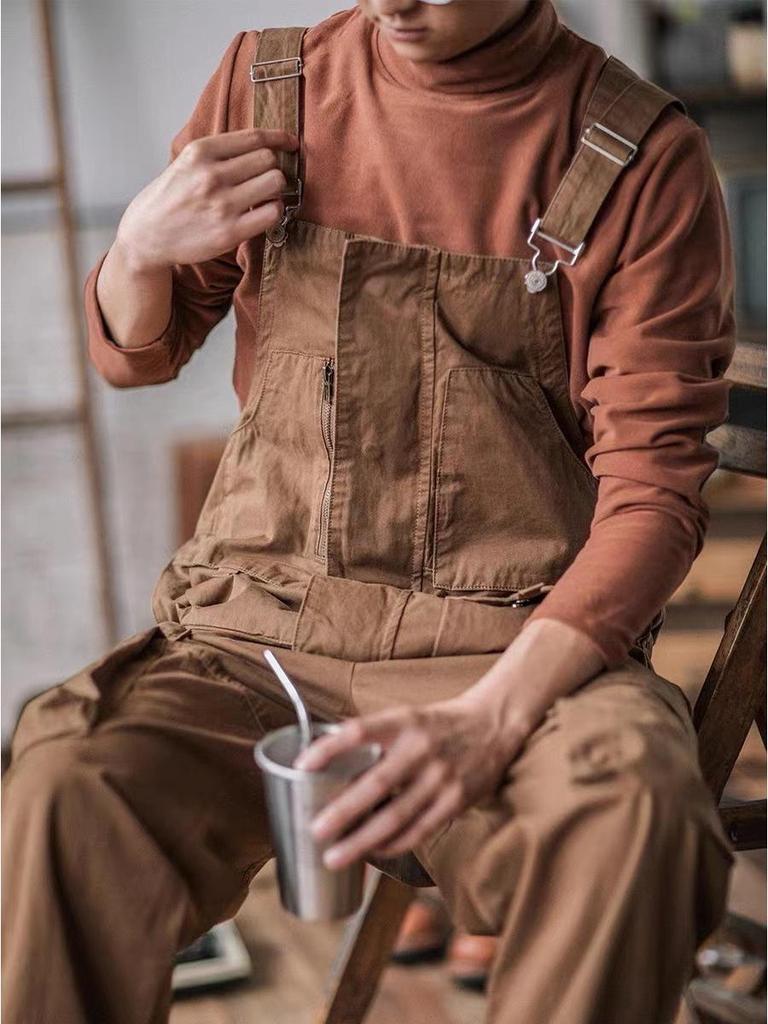 2025 Nijiang мужской ретро-комбинезон цвета хаки с эффектом потертости