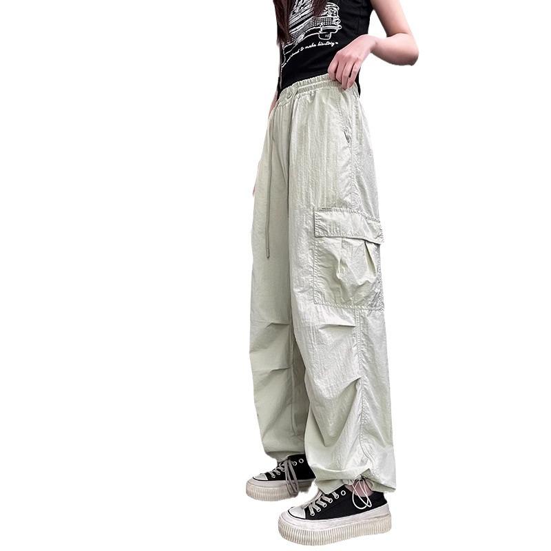 Брюки-карго для девочек, летние, тонкие, свободные, широкие, длинные брюки, модные, для учеников младших классов средней школы, повседневные