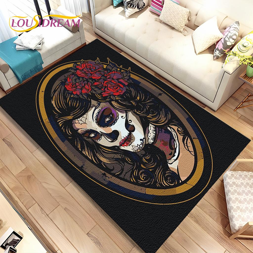 Gothic Horror Female Skull Dead Girl Area Rug,Carpet Rug for Home Living Room Bedroom Sofa Doormat Decor,kids Non-slip Floor Mat