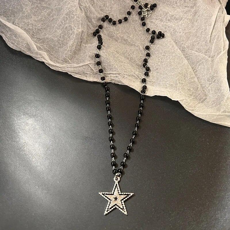 Винтажное модное кожаное ожерелье с подвеской в ​​виде звезды для женщин и мужчин, ювелирные изделия цвета антикварного серебра, аксессуары Y2k, эстетика