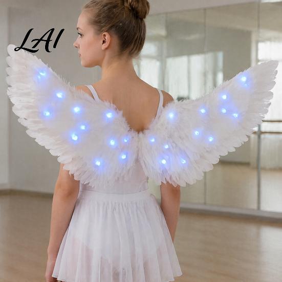 Feather Wings for Adults LED Light Up Angel Costume Kids Stage Performance Glowing Fairy Wings Halloween Cosplay Party Props Theatre