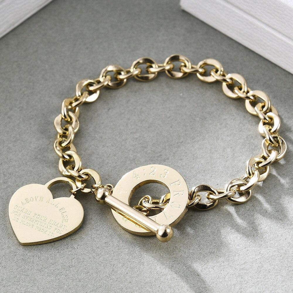 Браслеты из нержавеющей стали с сердечками для женщин, подарок на вечеринку, модные браслеты с подвесками Joyas De Chain, ювелирные изделия