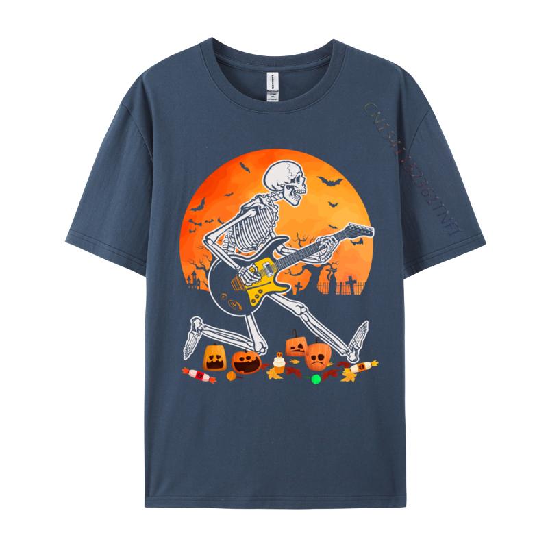 Скелет Играет на Бас-гитаре Футболка на Хэллоуин Обычная Осень Ретро Смешная Чистый Хлопок Camisa Мужские Футболки Смешная Одежда