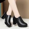 6.5cm 8.5cm Elegant Black Block High Heels Shoes Deep Mouth Spring 2025 Thick Platform Pumps Soft Leather for Office Model Work
