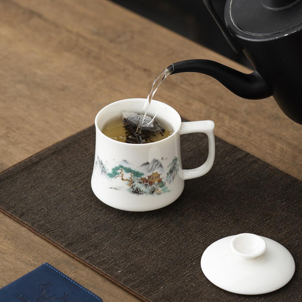 High-end white porcelain tea cup, office personal new Chinese style mug, water cup, Chinese home use with lid tea cup