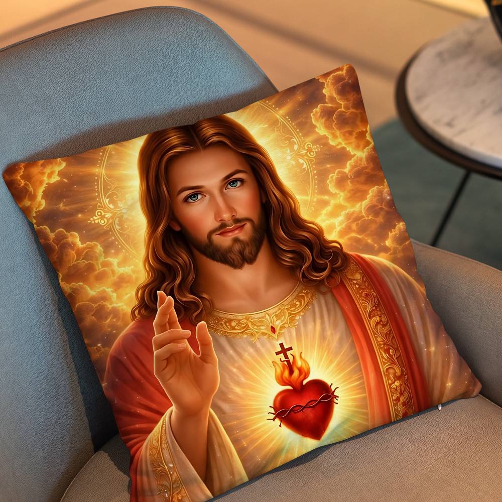 Brasil Flag And Jesus Christ Pillow Case Anti-Dustmite Pillowcase Invisible Zipper Silky Short Plush Sofa Cushion Cover