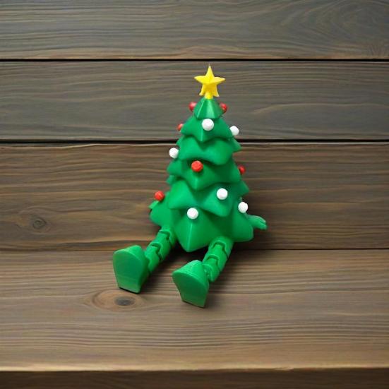 3D Printed Christmas Tree Ornament Desktop Tree Figurine with Flexible And Movable Joint for Relaxing Xmas Tabletop Decoration for Home Office Decor