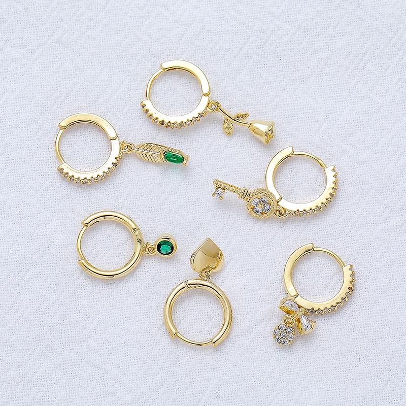 ANENJERY Женские серьги-кольца с листьями циркона, розами и сердечками, простые милые серьги из 6 предметов, вечерние украшения