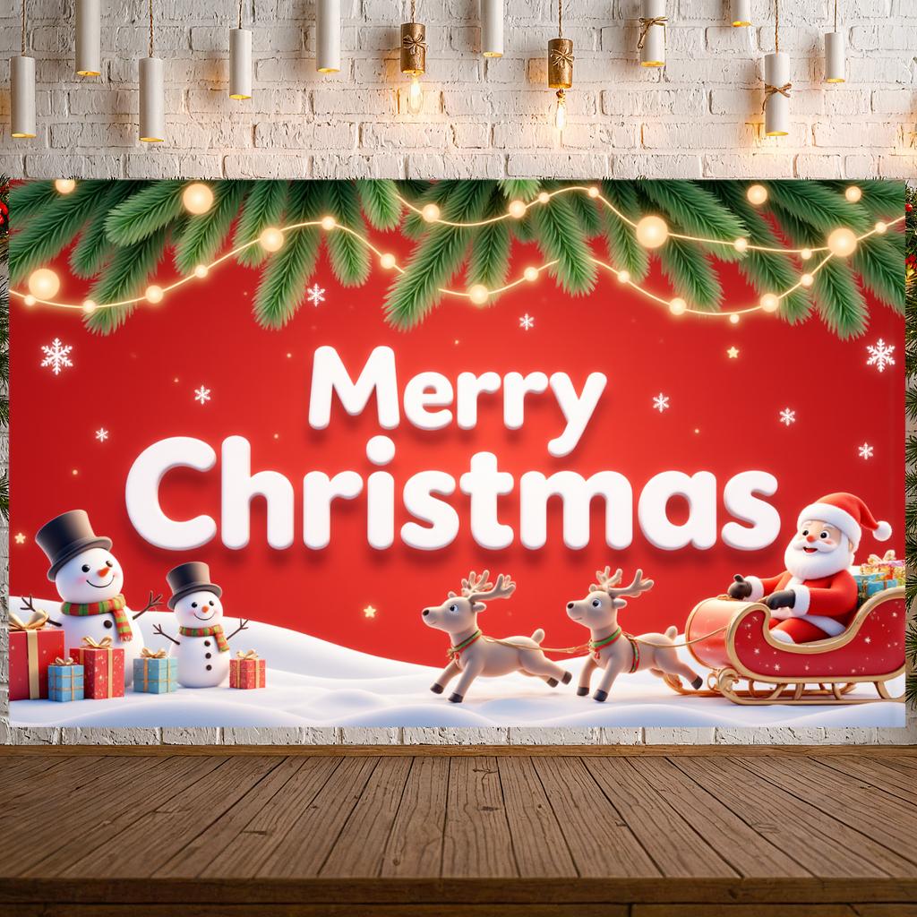 Xmas Display Santa Claus Print Snowman Display Holiday Backdrop Winter Scene Santa Claus Banner For New Year Party Xmas