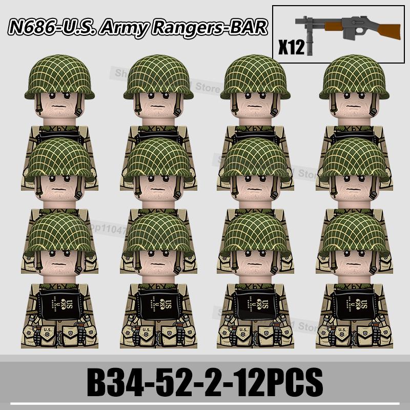 WW2 US Rangers 101 Airborne Soldier Figures Building Blocks Military Army Infantry Gear Helmet Rifle Guns BAR Bricks Toy Gifts