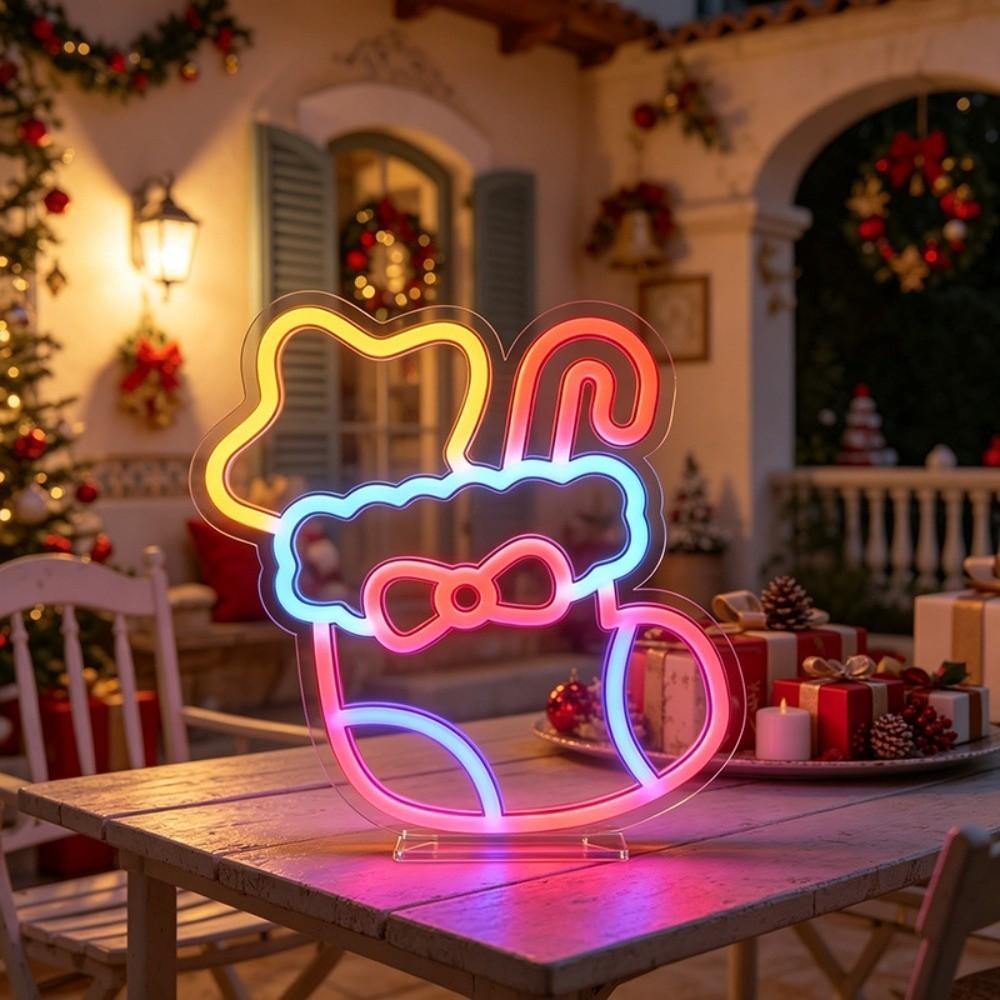 Luminous Christmas Neon Sign USB-powered Xmas Shaped Light Atmosphere Signboard Camper