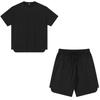 Мужской комплект из двух предметов: верх-нижний, хлопок, полиэстер, футболка с короткими рукавами, четверть брюки на шнурке, однотонные свободные рубашки и шорты, повседневная спортивная одежда