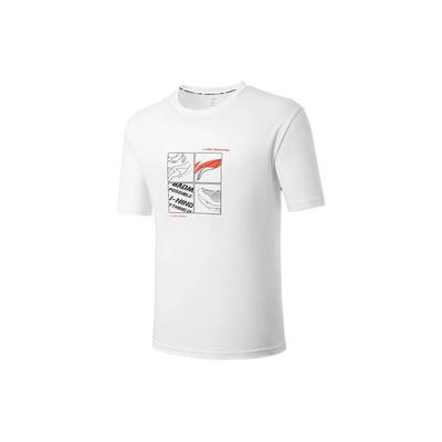 Футболка с коротким рукавом и круглым вырезом Li Ning Badminton Series Sa Culture Series, топы унисекс, стандартные, белые AHSU463-2