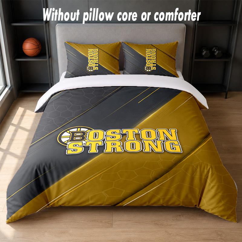 Boston Bruins Design Bed Bedding Set 1 Duvet Cover + 2 Pillowcases Soft Breathable Household Bed Linens