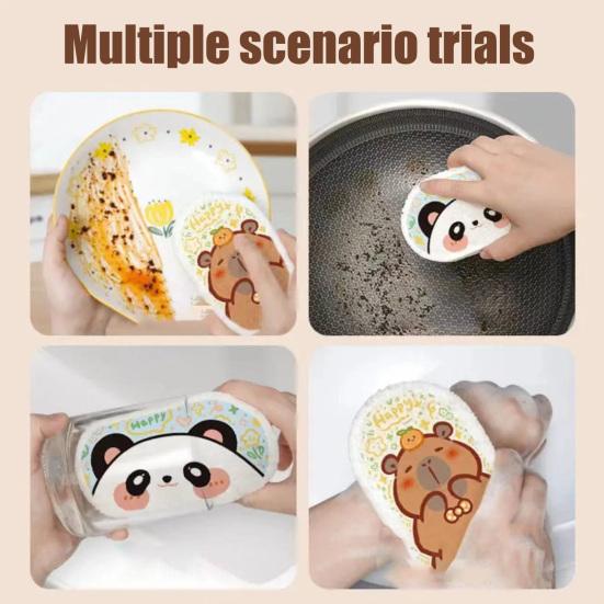 1/3 шт. Утолщенная губка из древесной целлюлозы с мультяшным рисунком, безопасная для детей, для мытья посуды, впитывающая масло, неабразивная губка для мытья кастрюль