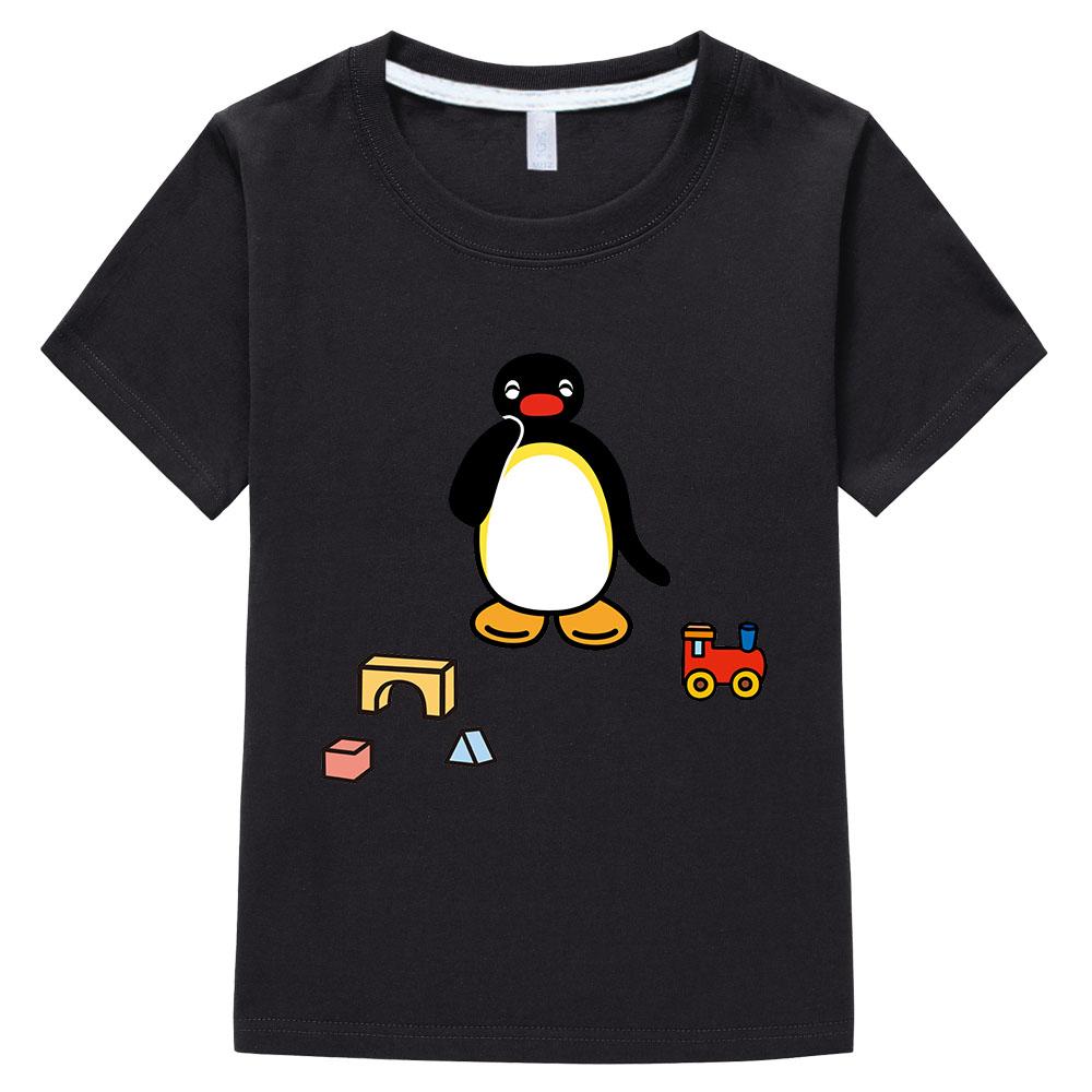 Pingu Summer 100% Cotton T-shirt Kawaii Boys Cartoon Print Girls Kids Clothing Fashion Streetwear Tops Tees O-neck Short Sleeves