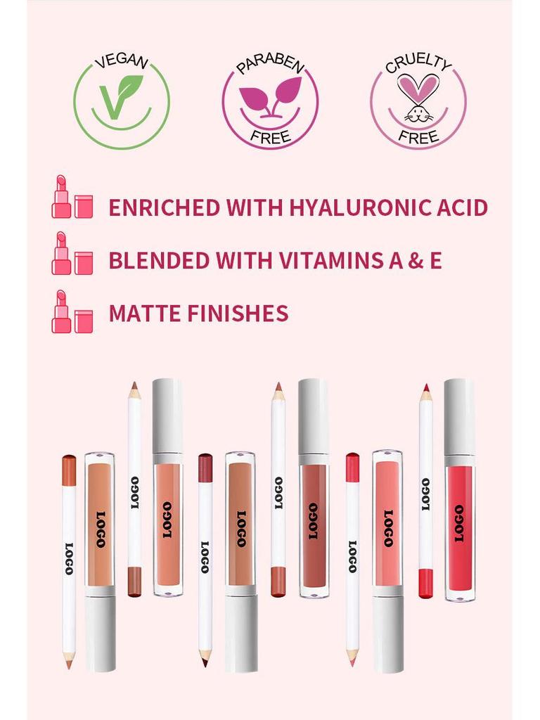 Водостойкий матовый набор карандаша для губ и блеска: Стойкий, Не выцветающий, Не липкий