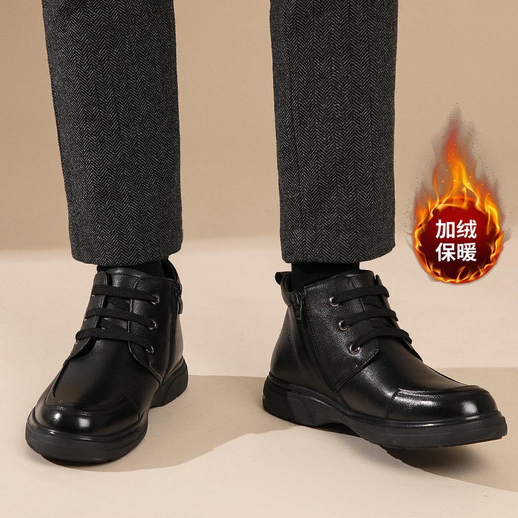 2025 осень и зима повседневные мужские сноубутсы теплые и морозостойкие мужские ботинки первый слой коровьей кожи британский стиль деловые повседневные ботинки
