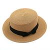 Round Flat Caps Women Large Brim Straw Bowler Boater Sun Hat Ladies Summer Beach Travel Solid Sunhat