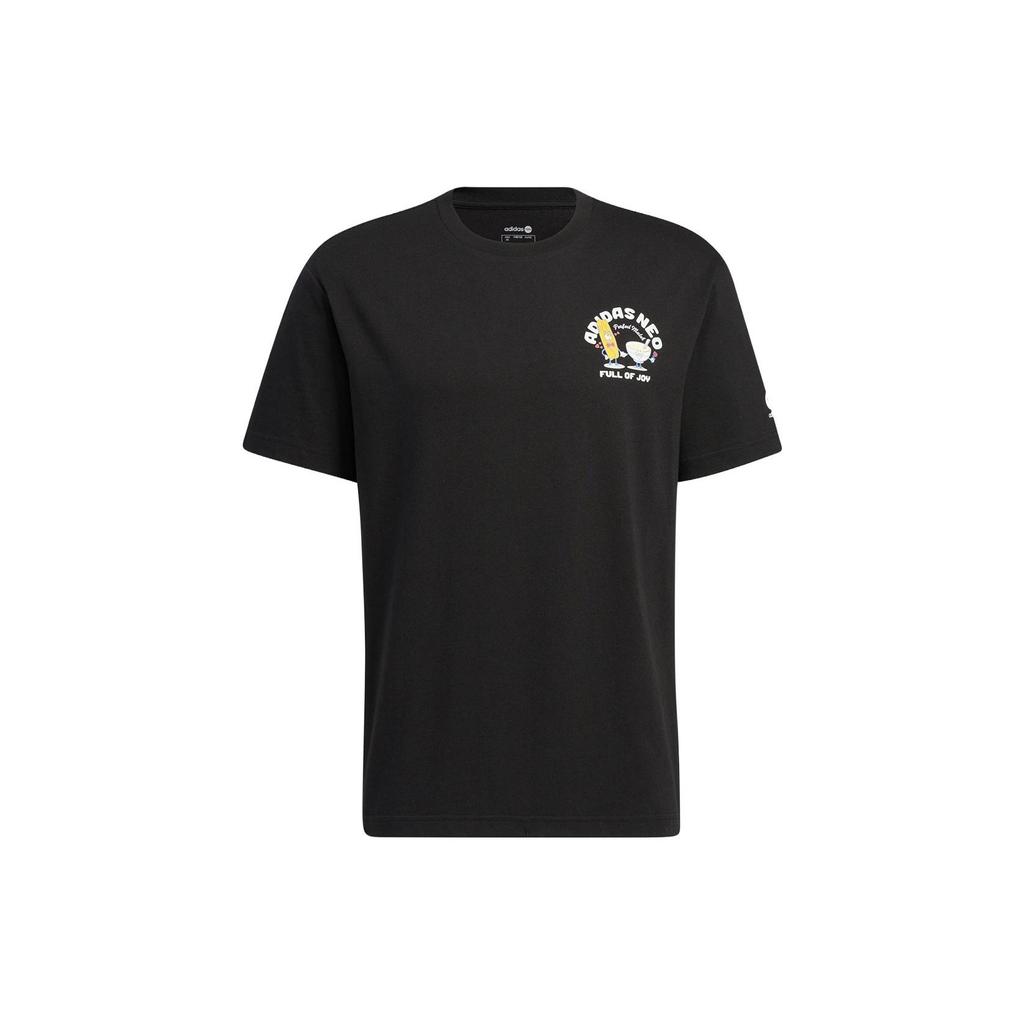 Adidas Футболка унисекс с коротким рукавом и круглым вырезом Neo Simple Sports с мультяшным узором и буквенным принтом, черная HS6829