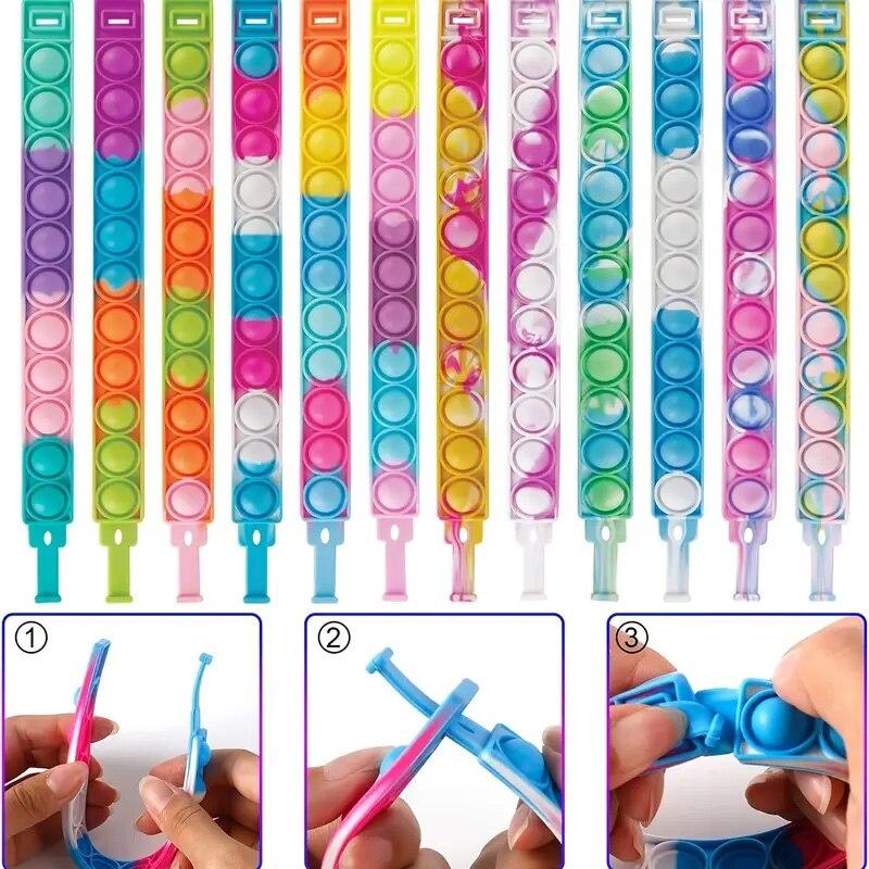 10 шт., силиконовый браслет для снятия стресса с пузырьками в мире, игрушка для снятия стресса, красочный силиконовый браслет, игрушка для взрослых и детей