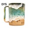 Paw Print Ocean Shoreline Mug Ceramic Coffee Cup Handmade Waves Pattern Tea Mug 11oz/15oz Sea Foam Claw Drinking Mug Beach Souvenir Gift