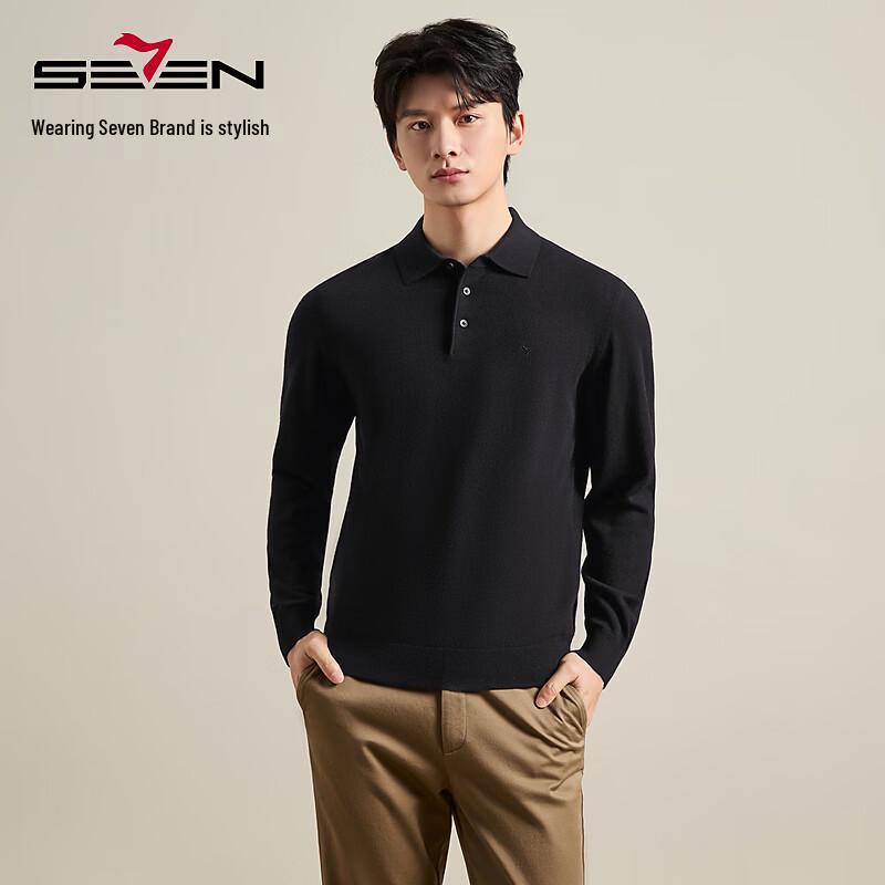 SEVEN Men's Pure Wool Polo Collar Sweater