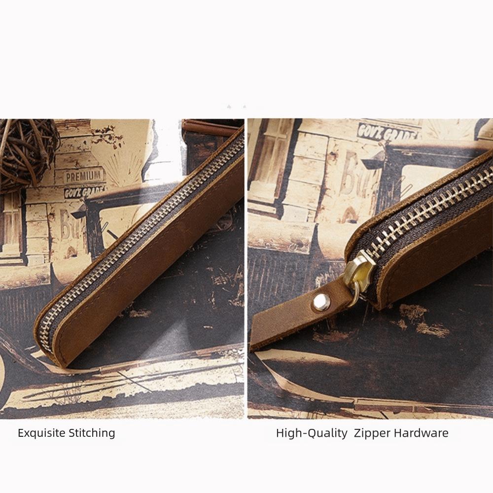 Cowhide Leather Mini Pen Pouch Zipper Electronic Writing Pen Protective Organizer